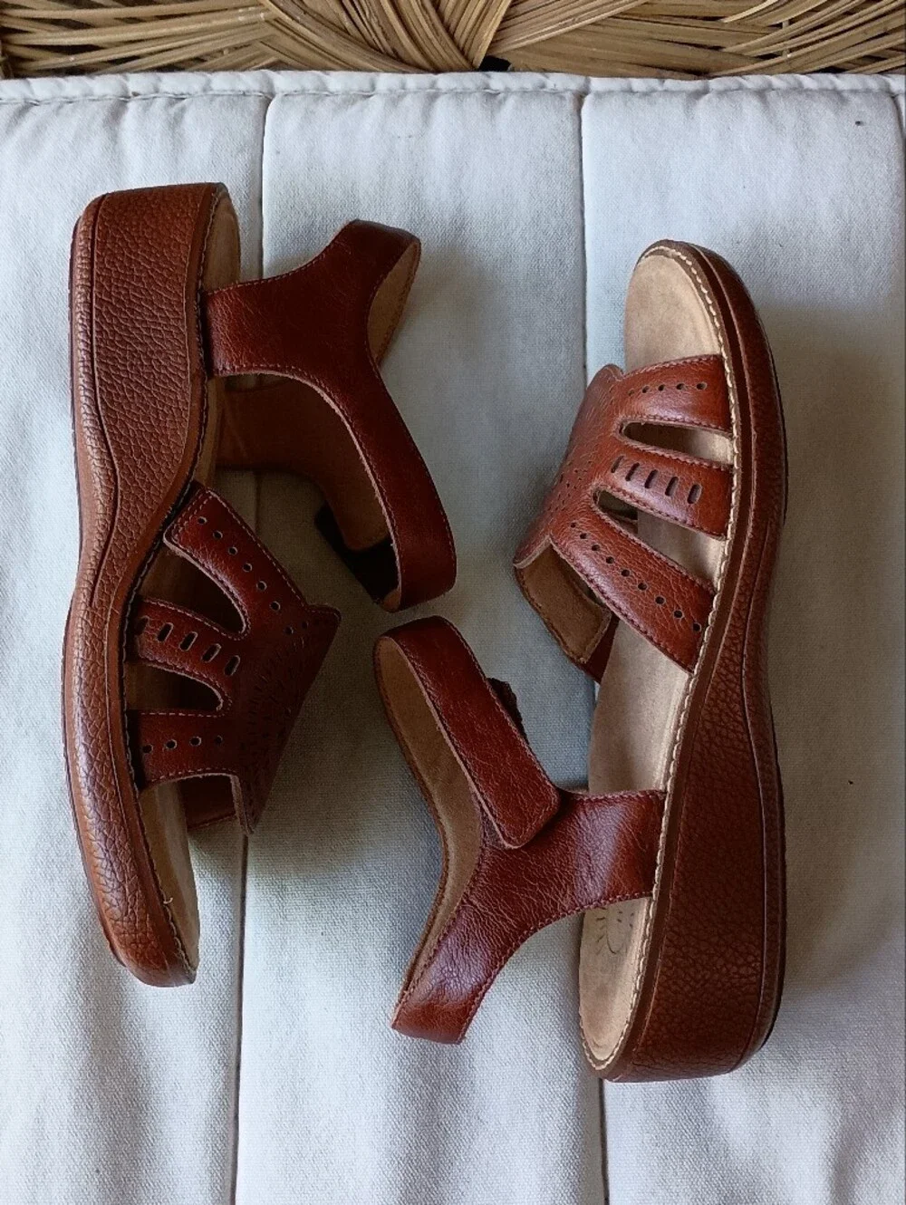 Briosso Brown Leather Orthotic Cutout Heel Velcro Strap Sandals_9 - Picture 7 of 7
